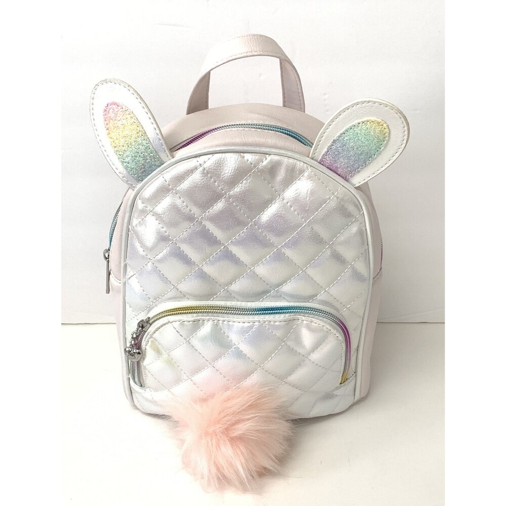 OMG Miss Gwen Bunny Mini Backpack White Iridescent Glitter Quilted NWT